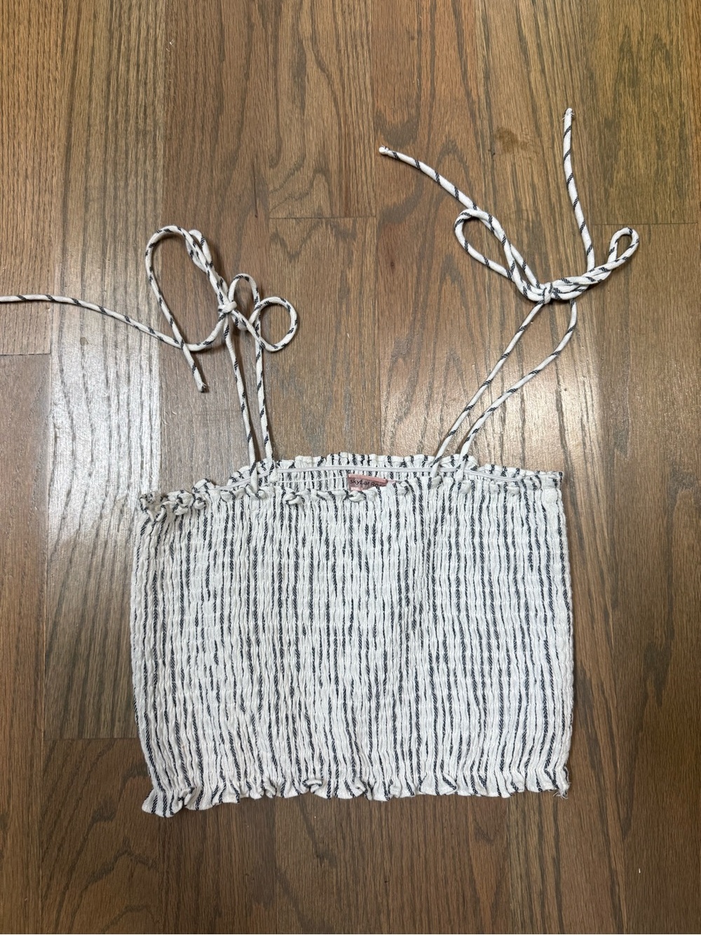Striped Smocked Tie-Strap Crop Top in White and Black